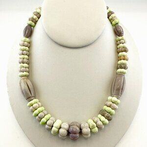 Jay King Necklace Carved Flower Stone Green Gray Pastel Sterling Silver DTR 925